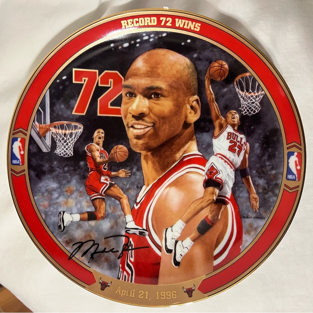 Michael Jordan Chicago Bulls porcelain collectors plate - Record 72 wins